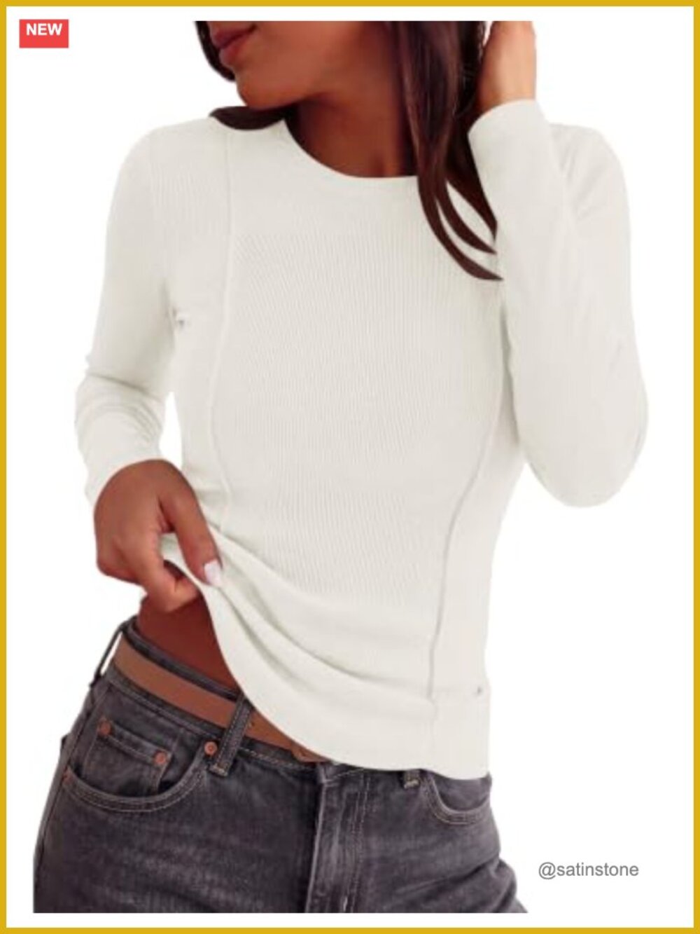 Long Sleeve Ribbed Crew Neck T-Shirts for Women Underscrub Fitted Tee